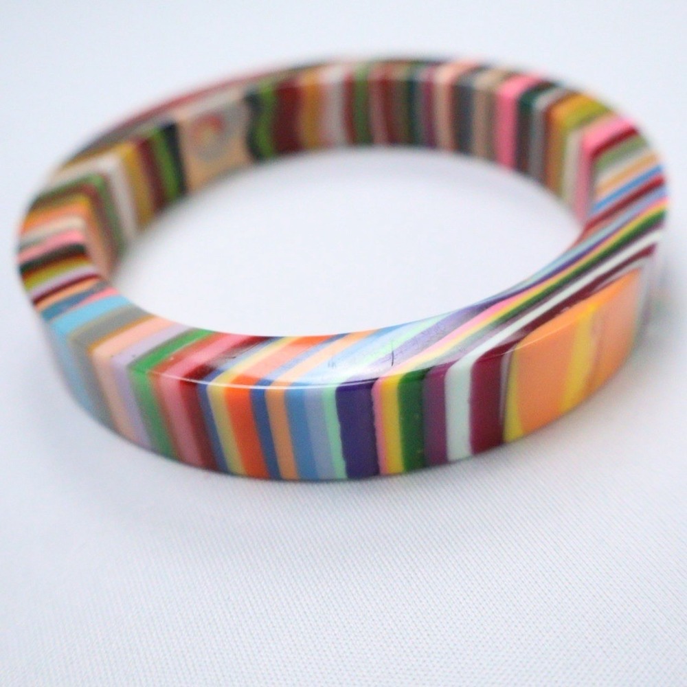 VTG Carlos Sobral Signed Multicolor Resin Rainbow Stripe Bangle Bracelet